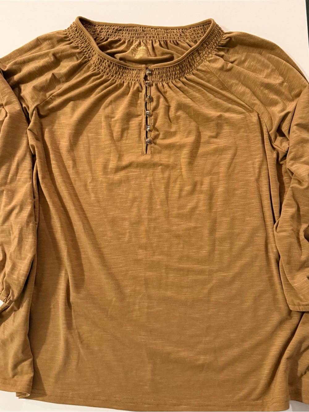 L.L. Bean Women's Smocked Henley Top in Mustard